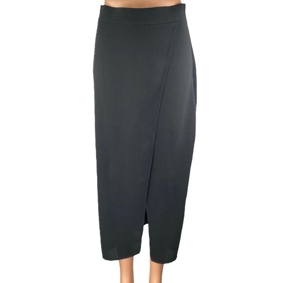 Zara Women's Black Faux Wrap Zip High Waisted Split Pencil Midi Skirt Size S - Picture 1 of 5